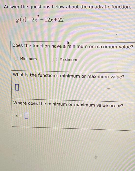 Solved Answer the questions below about the quadratic | Chegg.com