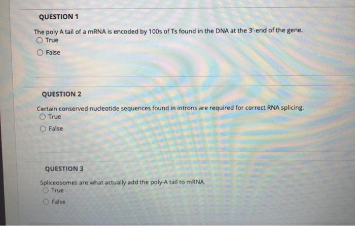 Solved QUESTION 1 The poly A tail of a mRNA is encoded by | Chegg.com