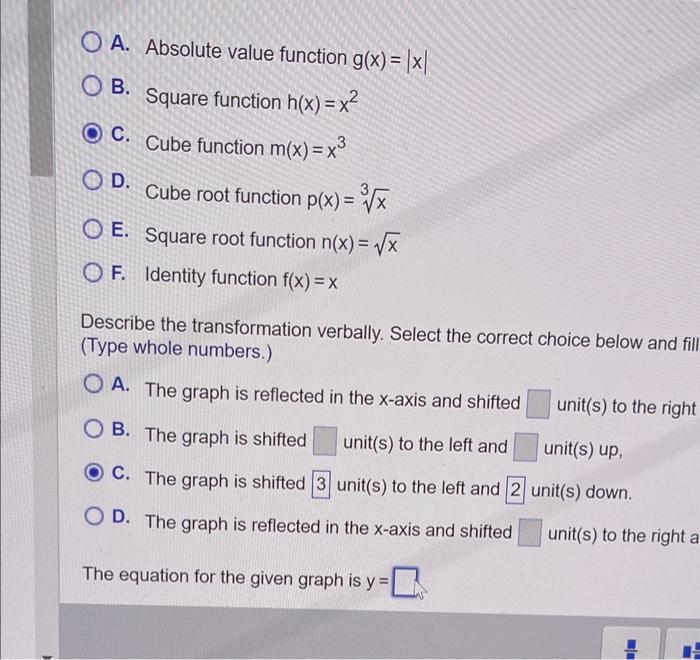 Solved A. Absolute value function g(x)=∣x∣ B. Square | Chegg.com