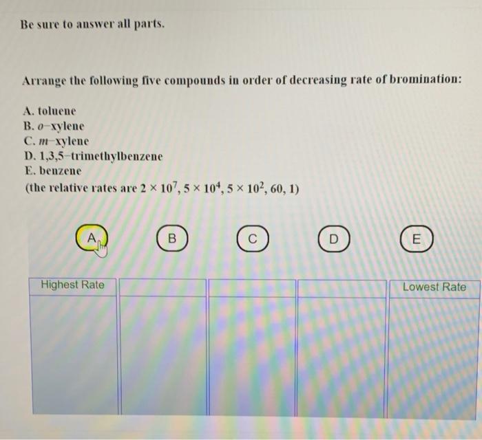 Solved Be sure to answer all parts. Arrange the following | Chegg.com