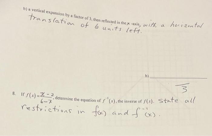Solved 6. Write the equation of the transformed function | Chegg.com
