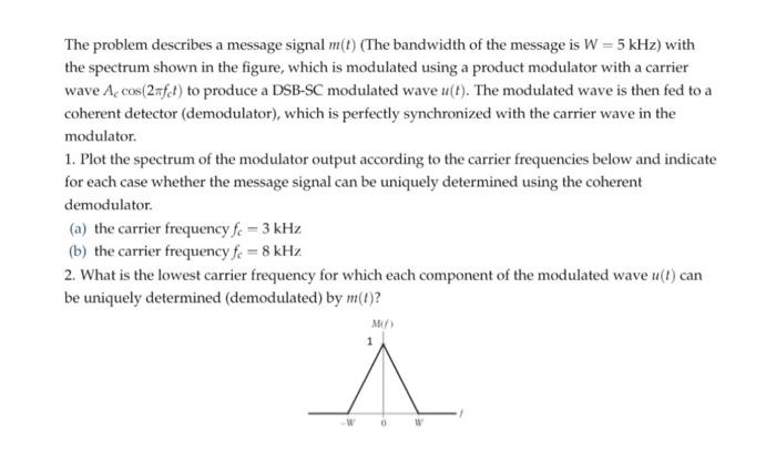 Solved The Problem Describes A Message Signal M(t) (The | Chegg.com