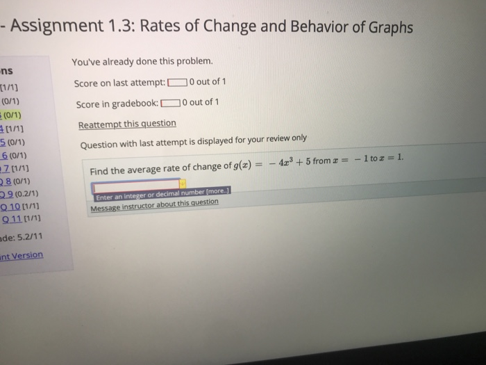 Solved - Assignment 1.3: Rates Of Change And Behavior Of | Chegg.com