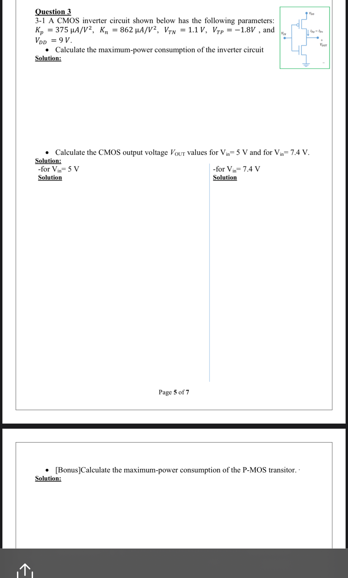 Solved Question 33-1 ﻿A CMOS inverter circuit shown below | Chegg.com