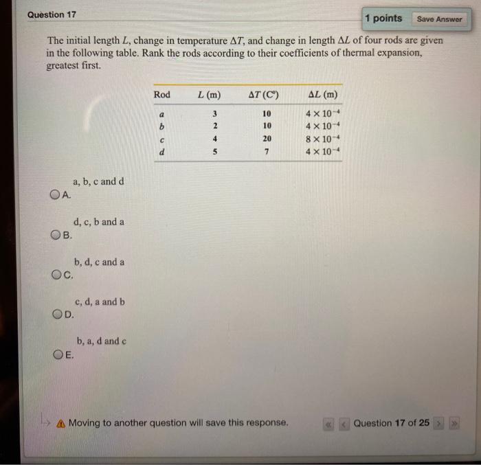 Solved Question 17 1 points Save Answer The initial length | Chegg.com