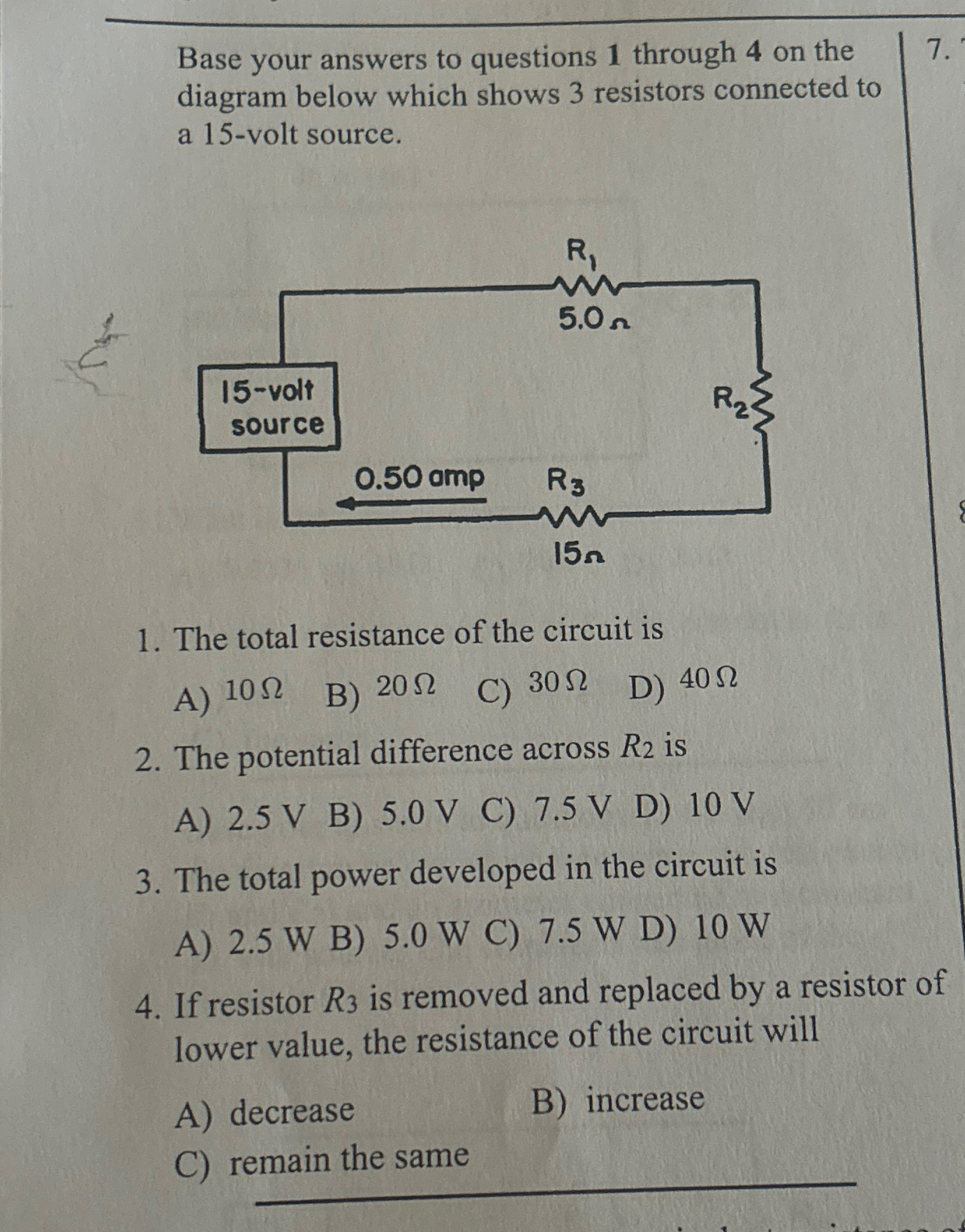 Solved Base your answers to questions 1 ﻿through 4 ﻿on the | Chegg.com