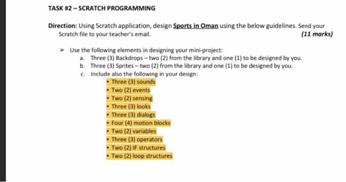 TASK #2 - SCRATCH PROGRAMMING Direction: Using | Chegg.com