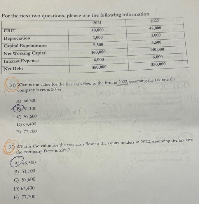 Solved For the next two questions, please use the following | Chegg.com