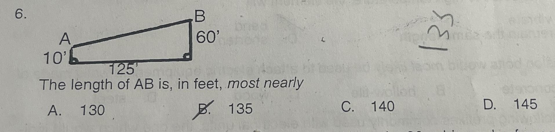 Solved The length of AB ﻿is, ﻿in feet, most | Chegg.com