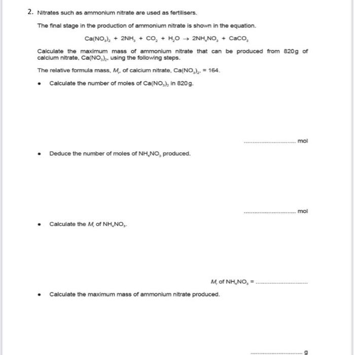 Solved 2. Nitrates such as ammonium nitrate are used as | Chegg.com