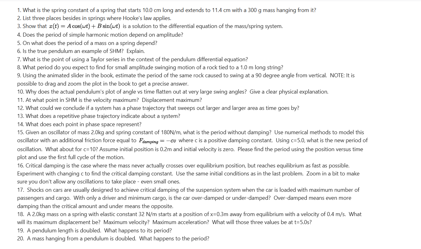 Solved Answers to all the problems it is 20 ﻿questions | Chegg.com