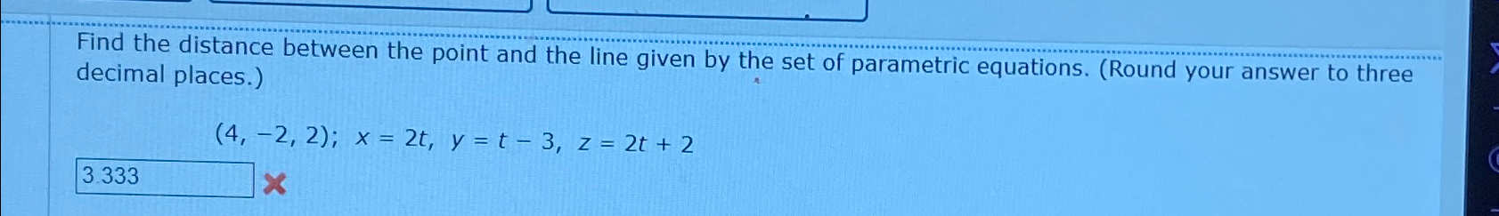 Solved Find the distance between the point and the line | Chegg.com