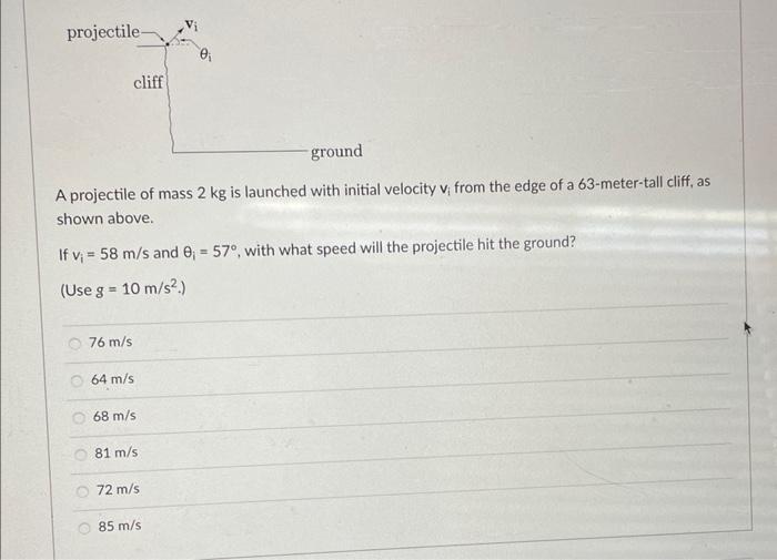 Solved A projectile of mass 2 kg is launched with initial | Chegg.com