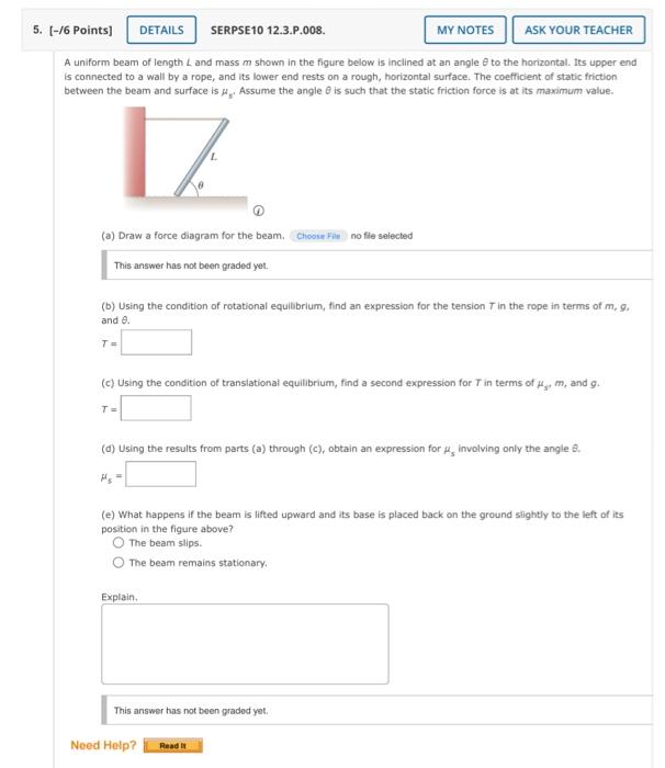 Solved A Uniform Beam Of Length L And Mass M Shown In The | Chegg.com