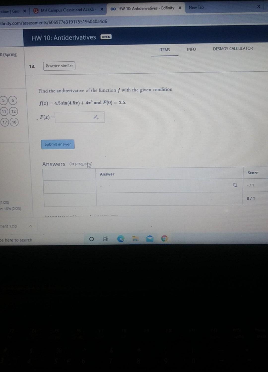 Solved х O HW 10: Antiderivatives - Edfinity X New Tab | Chegg.com