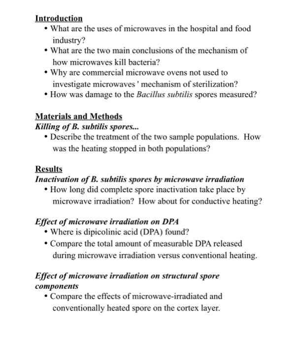 Solved Introduction What are the uses of microwaves in the