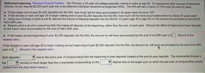 Solved Retirement planning Personal Finance Problem Hal | Chegg.com