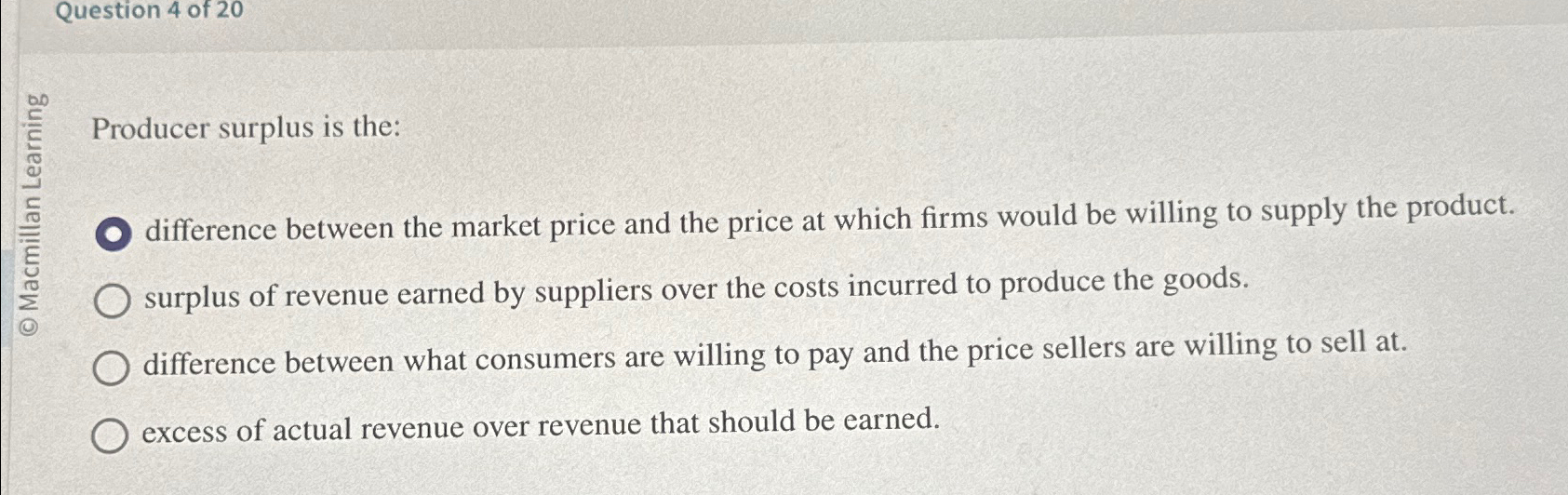 Solved Producer surplus is the:difference between the market | Chegg.com
