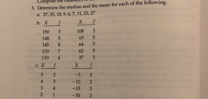Solved Compute 3. Determine the median and the mean for each | Chegg.com