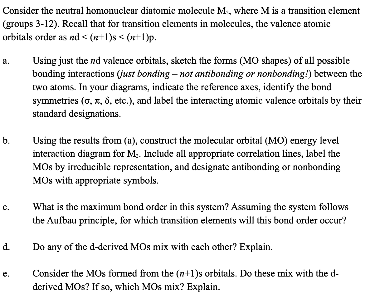 Solved Consider the neutral homonuclear diatomic molecule | Chegg.com