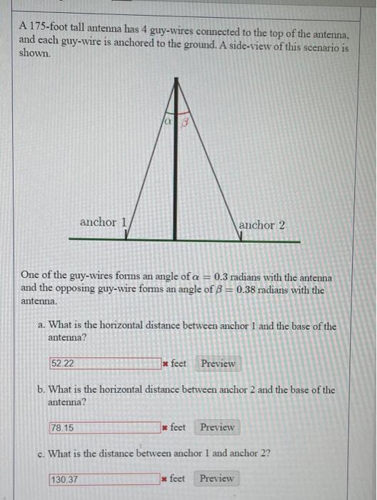 Solved A 175foot Tall Antenna Has 4 Guywires Connected To 