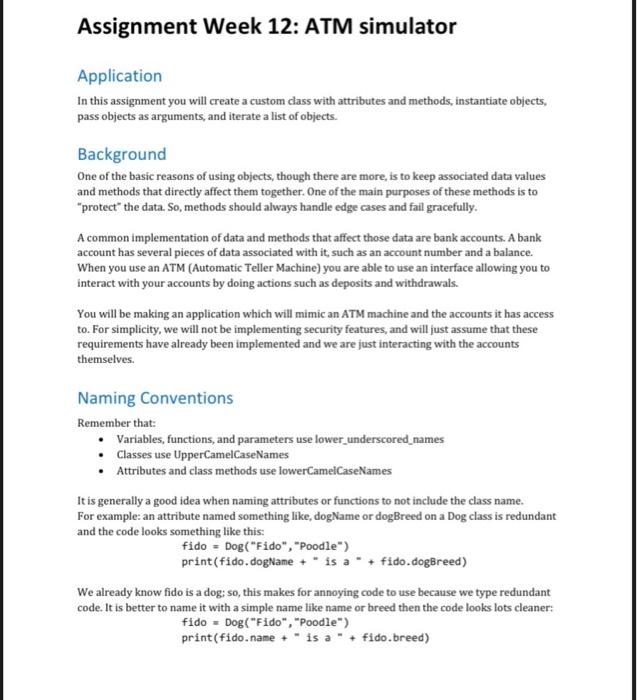 Solved Assignment Week 12: ATM simulator Application In this | Chegg.com