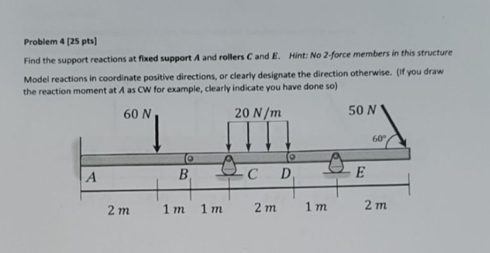 Solved Problem 4 (25 pts) Find the support reactions at | Chegg.com