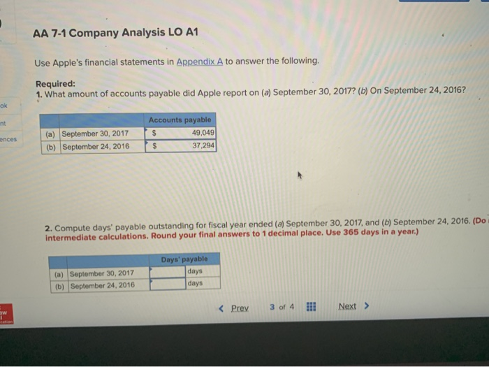 AA 7-1 Company Analysis LO A1 Use Apple's Financial | Chegg.com