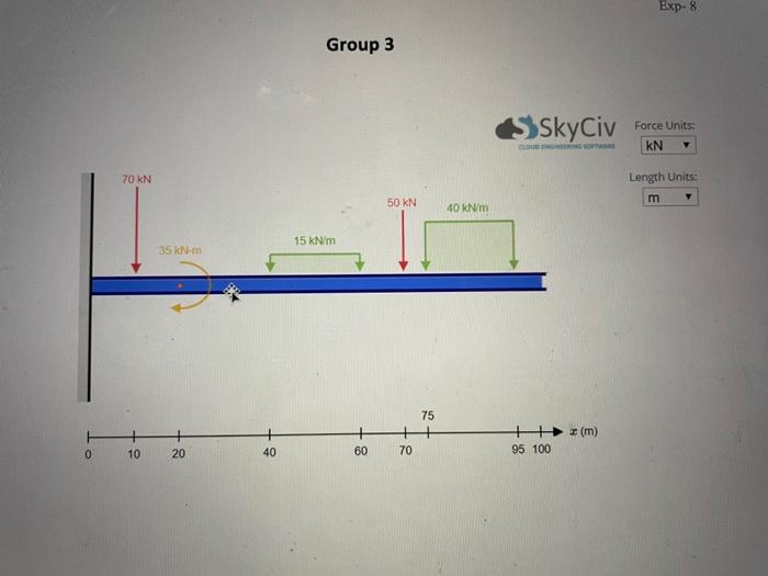 Solved Exp-8 Group 3 SkyCiv Force Units: KN 70 KN Length | Chegg.com