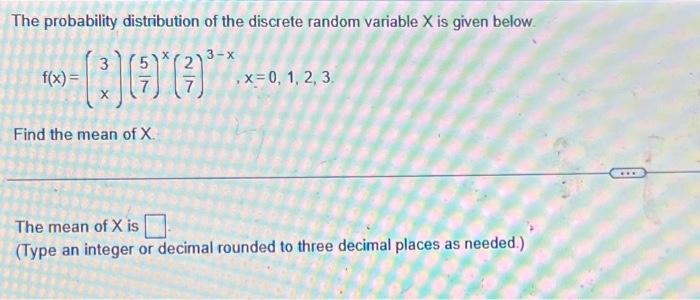 Solved The probability distribution of the discrete random | Chegg.com