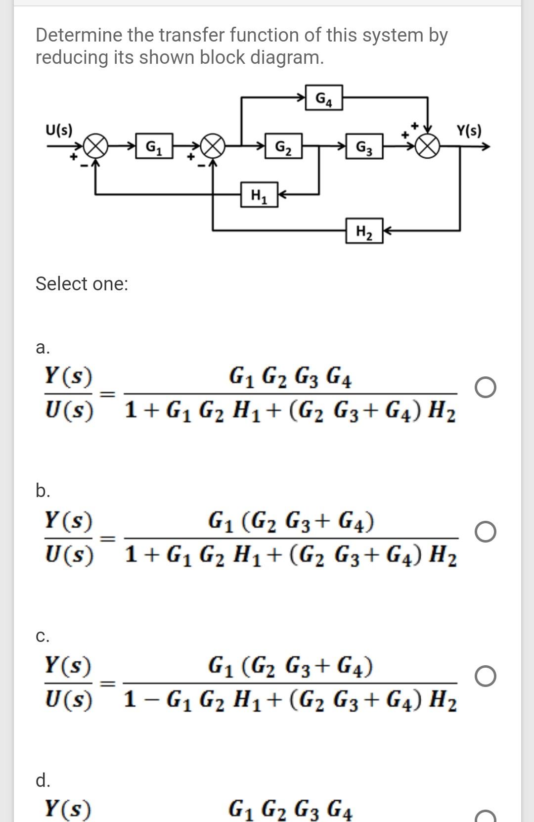 Solved Determine the transfer function of this system by | Chegg.com