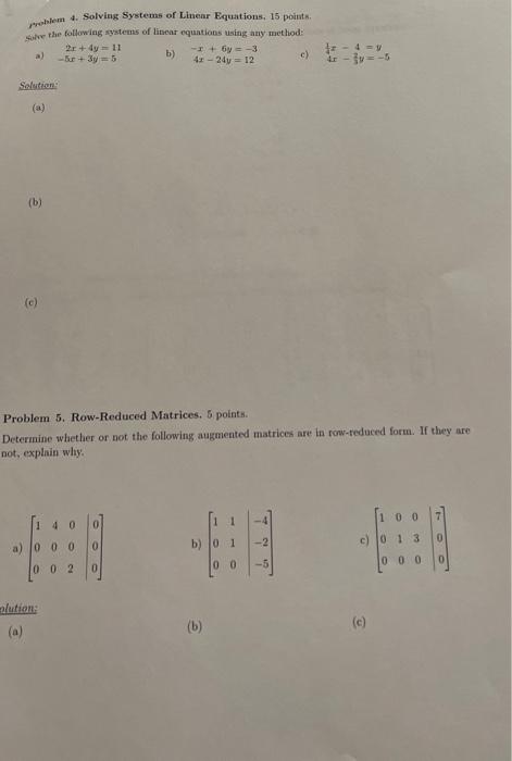 Solved solve the following systems of linear equations using | Chegg.com