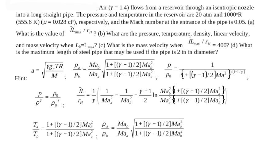 Solved Air(γ=1.4) flows from a reservoir through an | Chegg.com