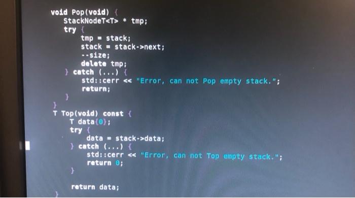 Solved This program is in C++, why does my pop function | Chegg.com
