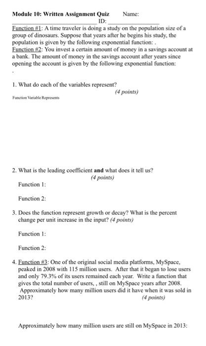 Module 10: Written Assignment Function #1: A time | Chegg.com