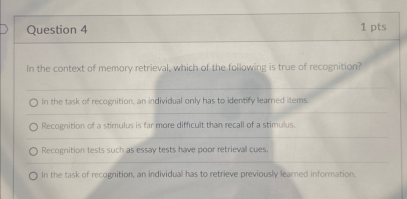 Solved Question 41ptsIn the context of memory retrieval, | Chegg.com