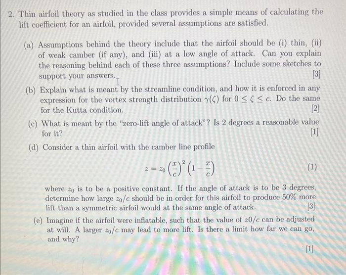 2. Thin Airfoil Theory As Studied In The Class | Chegg.com