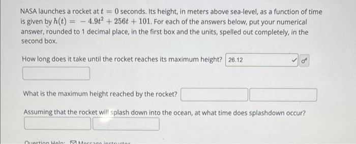 Solved Nasa Launches A Rocket Att Seconds Its Height In Chegg Com