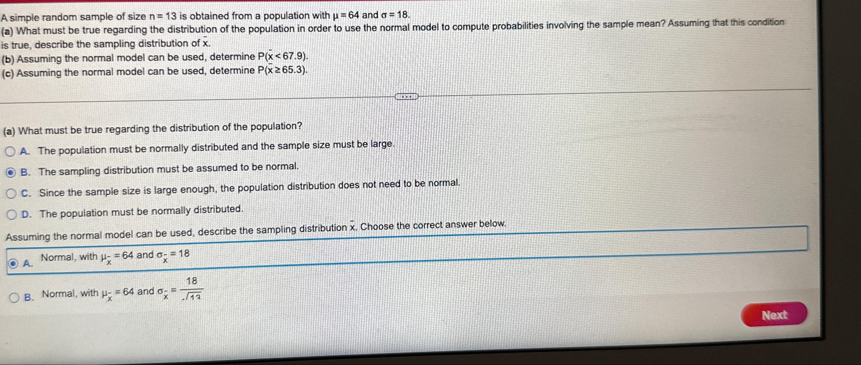 Solved A simple random sample of size n=13 ﻿is obtained from | Chegg.com