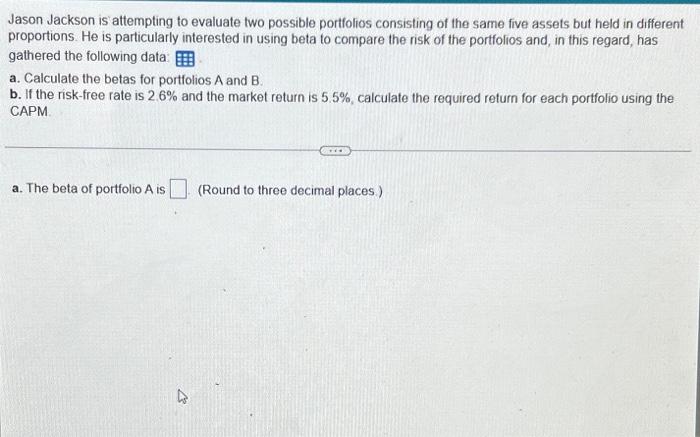 Solved Jason Jackson Is Attempting To Evaluate Two Possible | Chegg.com