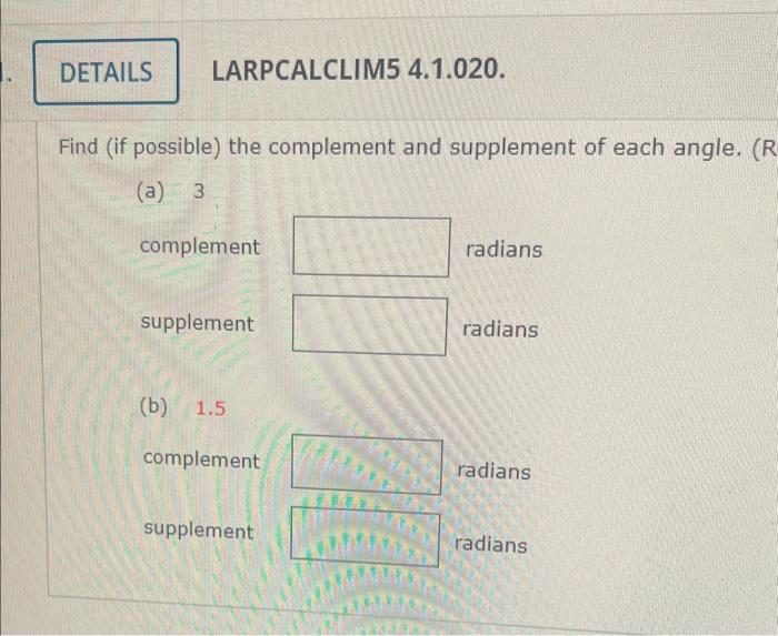 how to find the supplement of an angle in radians