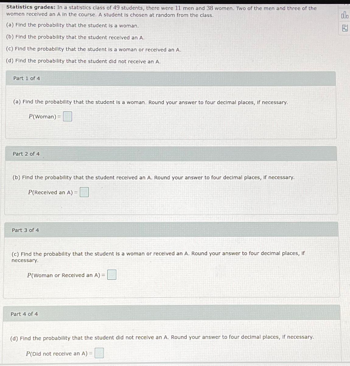 Solved Statistics grades: In a statistics class of 49 | Chegg.com