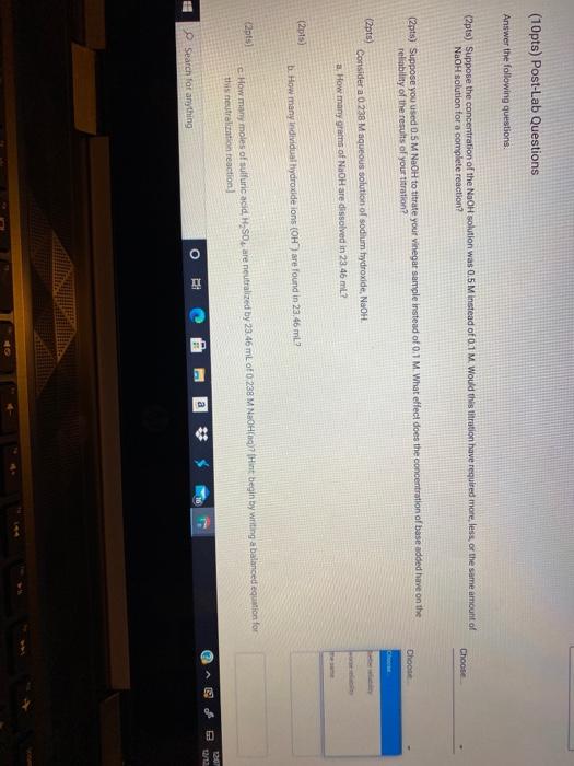 Solved (10pts) Post-Lab Questions Answer the following | Chegg.com
