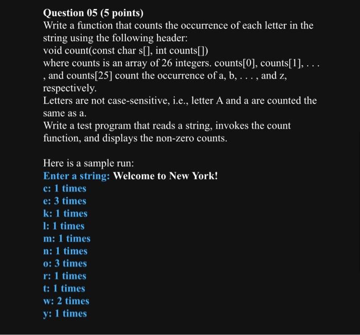 Solved Question 05 (5 points) Write a function that counts | Chegg.com