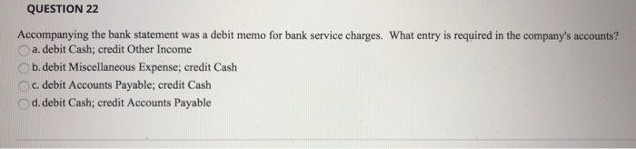 Solved QUESTION 22 The Bank Statement Was A