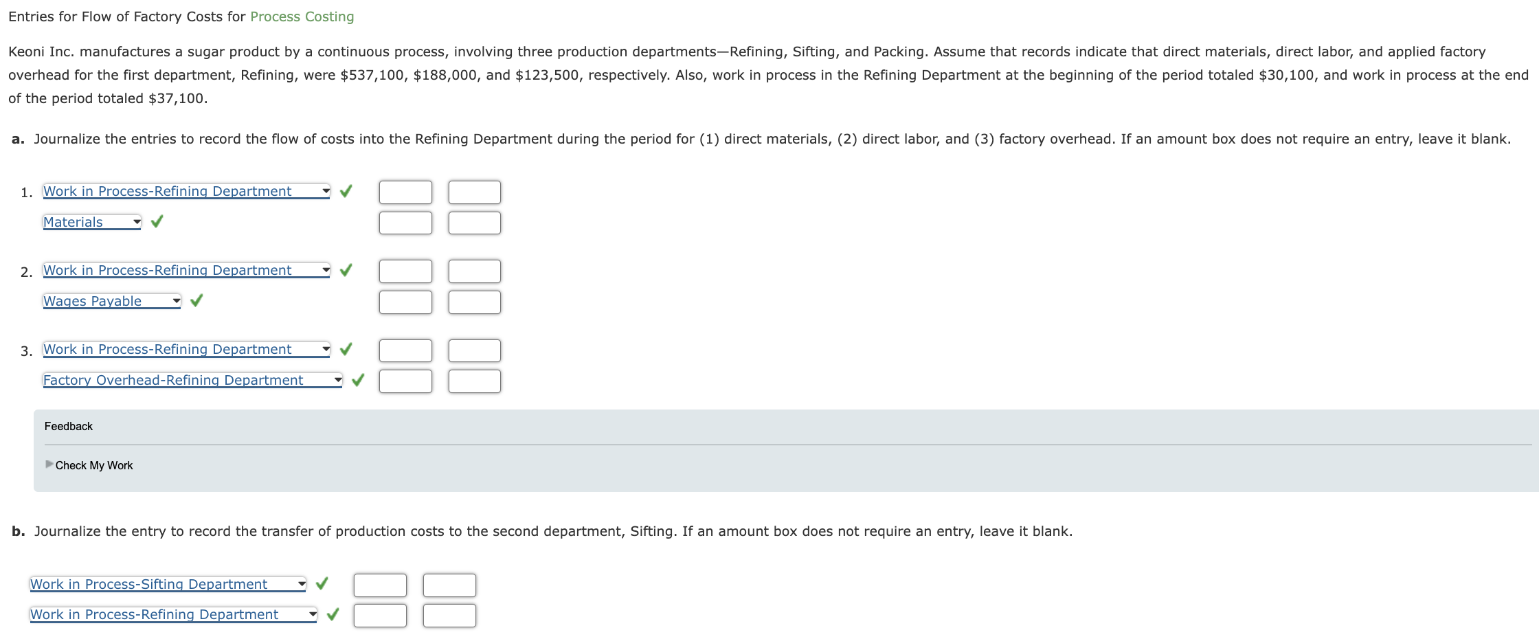 Solved Entries for Flow of Factory Costs for Process | Chegg.com