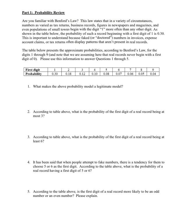 Part 1: Probability Review Are you familiar with