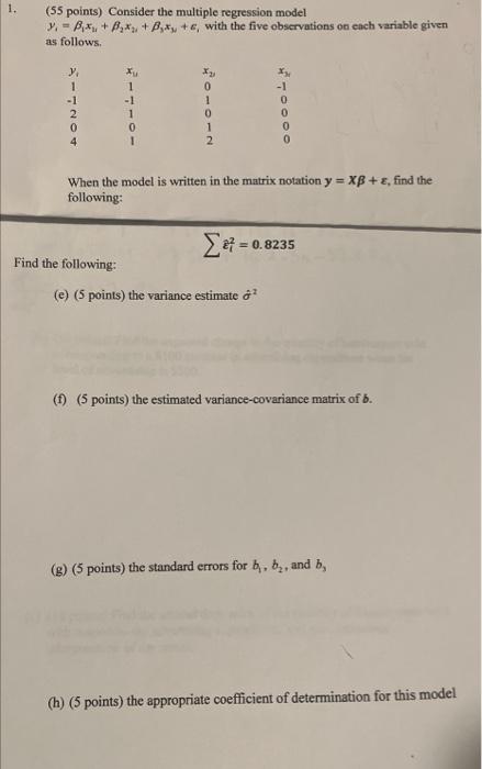 Solved (55 Points) Consider The Multiple Regression Model » | Chegg.com