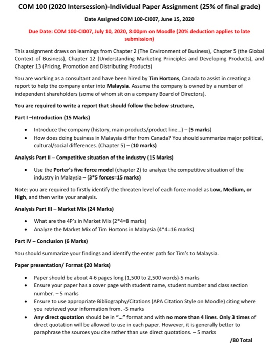 COM 100 (2020 Intersession) Individual Paper | Chegg.com