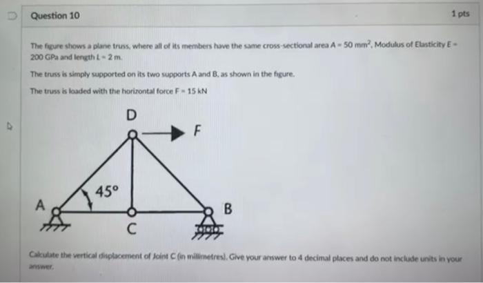 Solved Question 10 1 pts The figure shows a plane truss, | Chegg.com